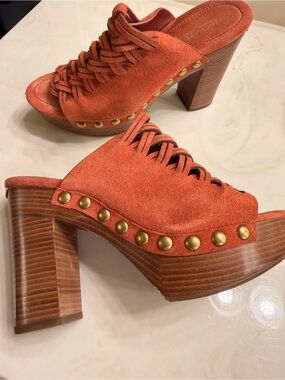 Michael Kors Orange Suede Woven Platform Mules